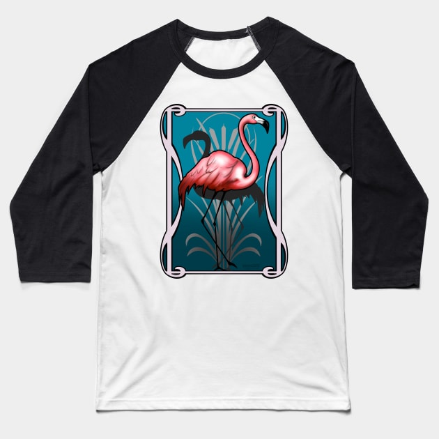 Flamingo Nouveau Baseball T-Shirt by MetroInk